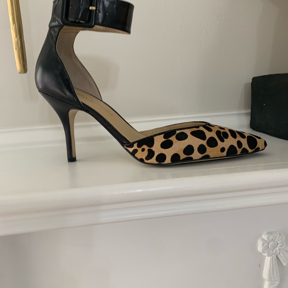 Audrey Brooke Brown and Black Leopard Print Heels with Ankle Strap - Picture 5 of 5
